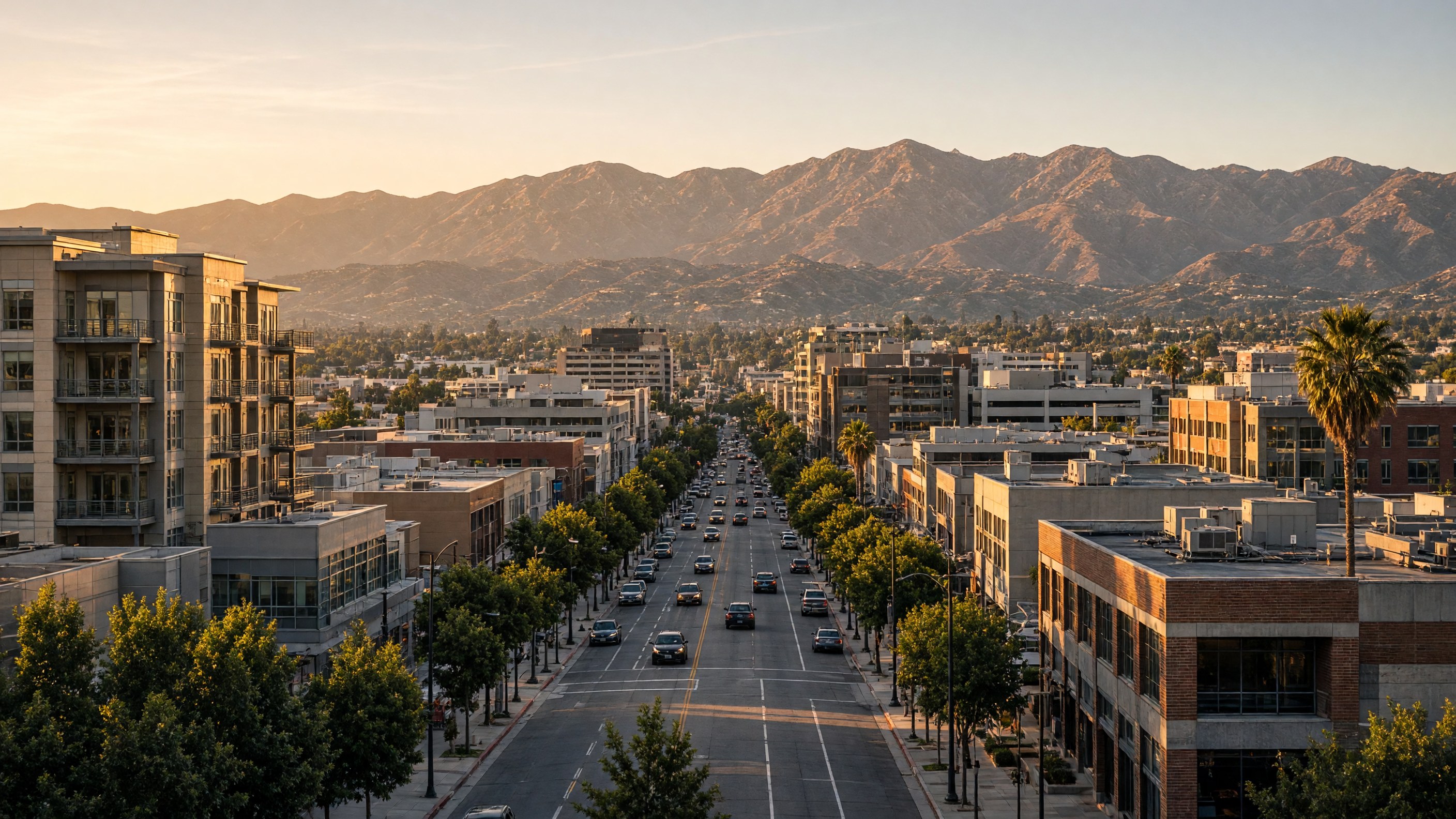 Downtown Glendale with Verdugo Mountains in the background
