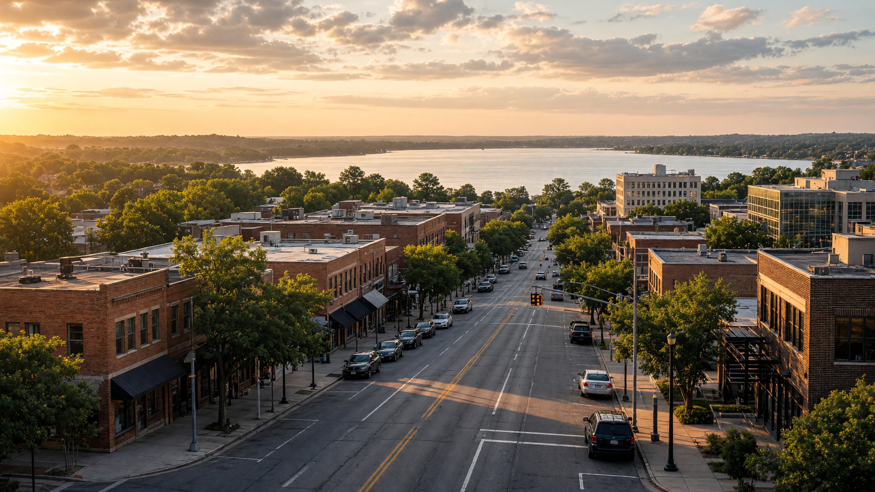Downtown Conroe with Lake Conroe in the background