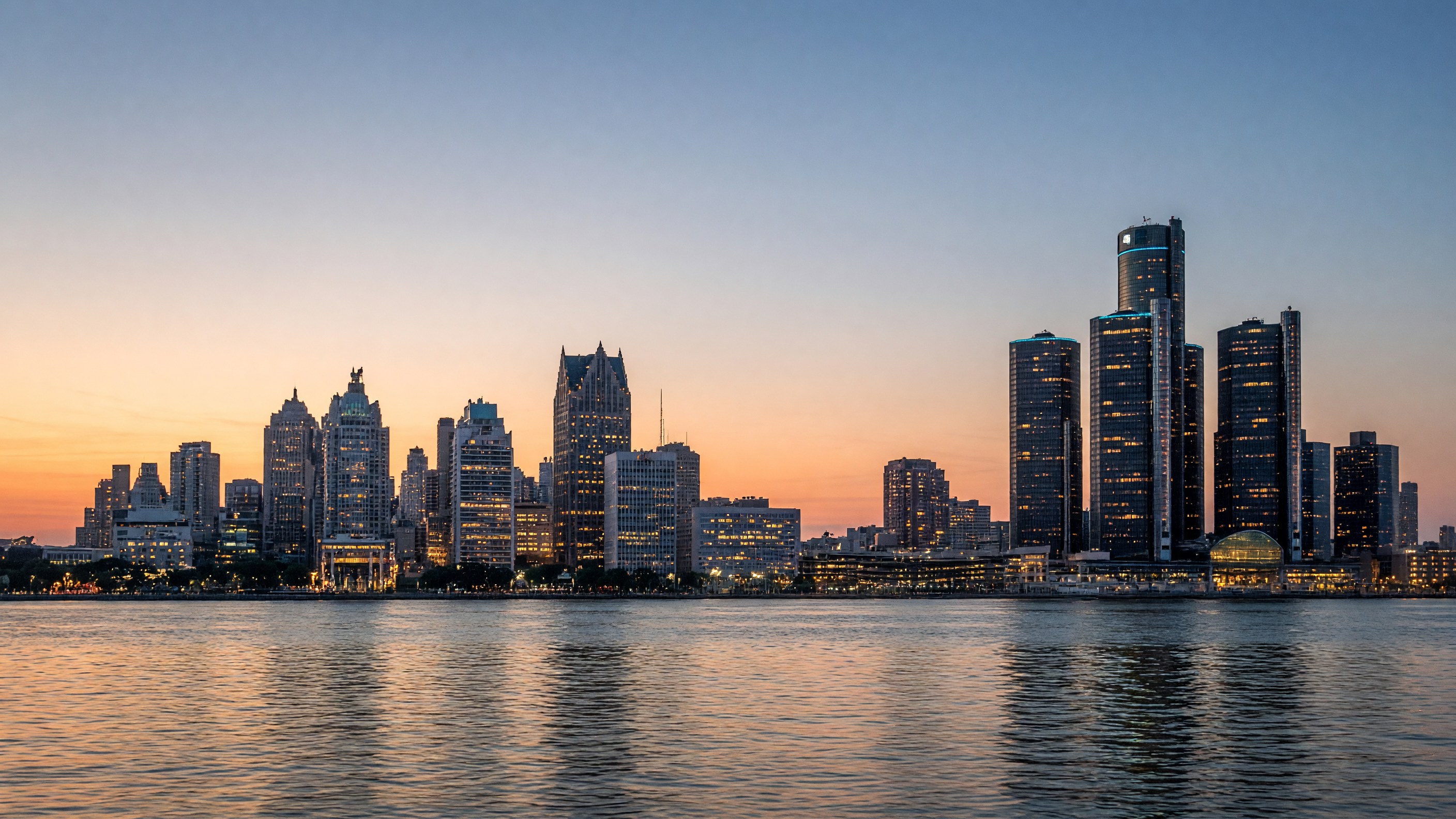Detroit skyline at dusk