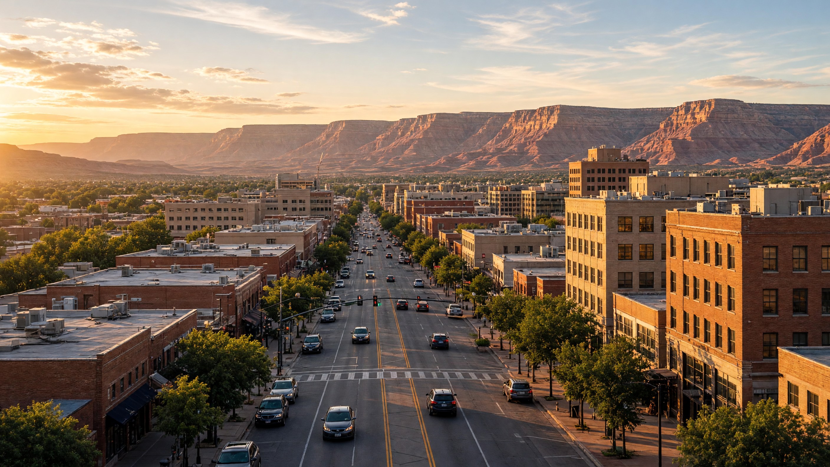 Downtown Amarillo with Palo Duro Canyon in the background