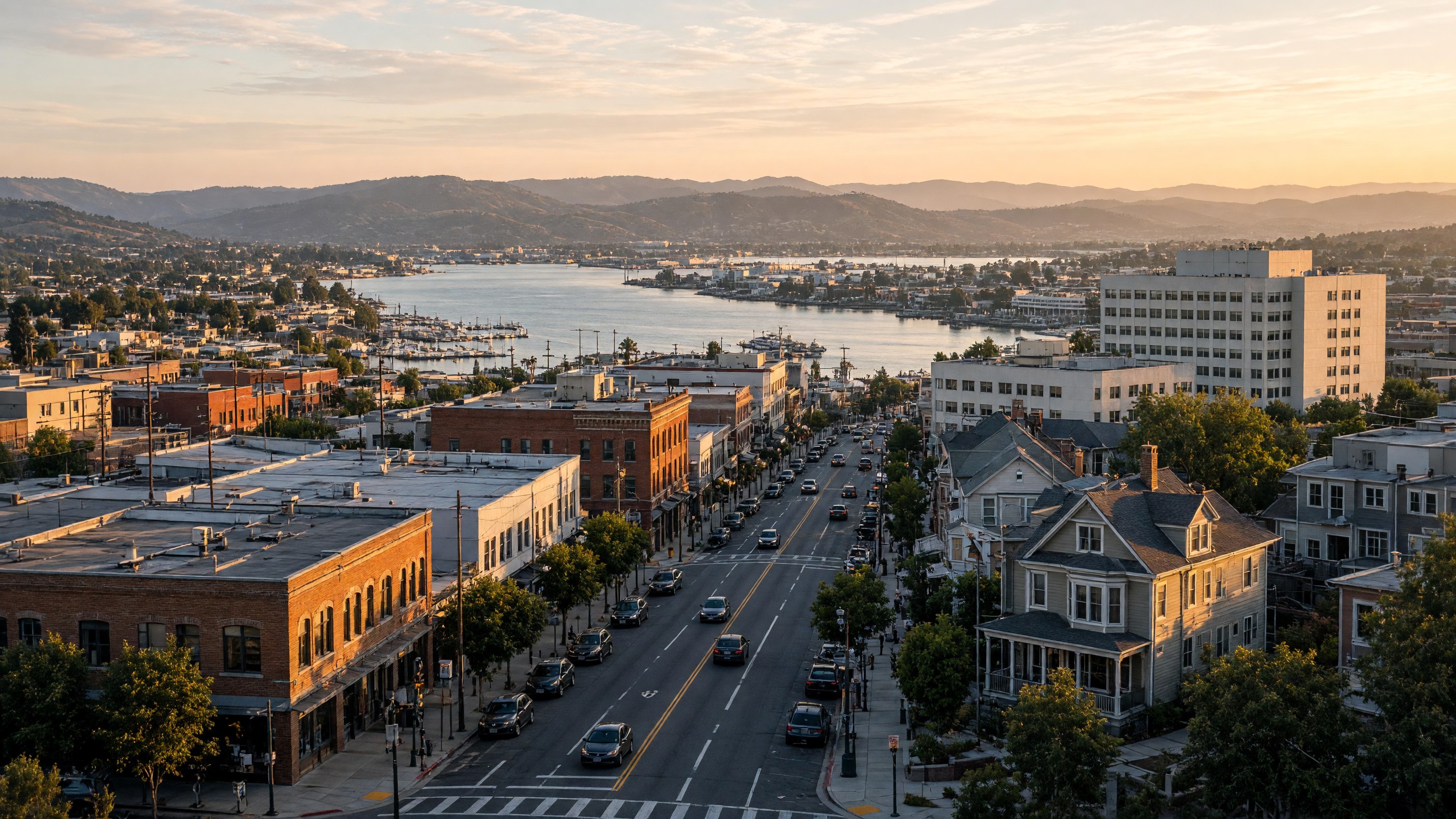 Downtown Vallejo with Napa River, Carquinez Strait in the background