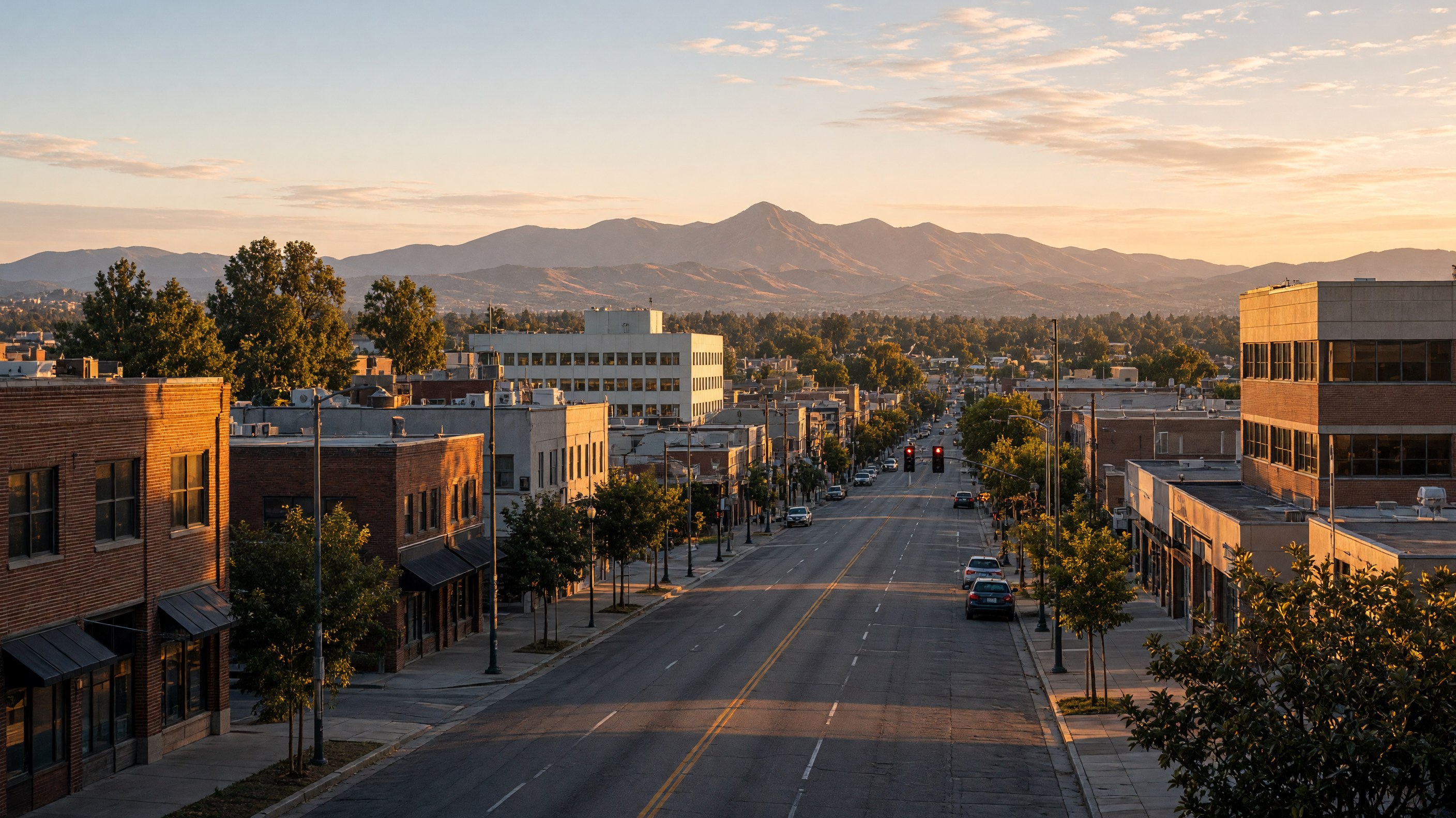Downtown Yuba City with Sutter Buttes in the background