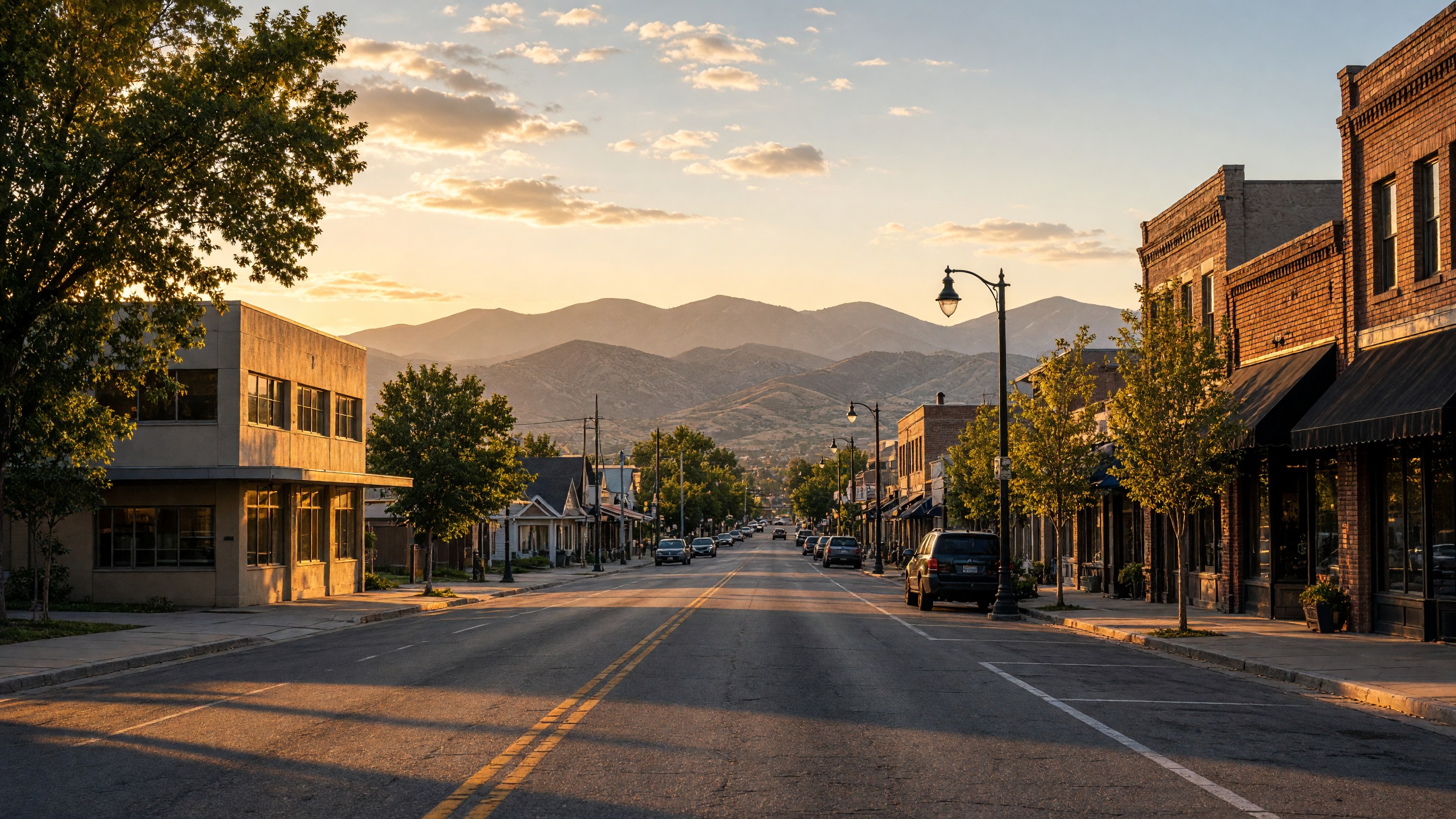 Downtown Clovis with Sierra Nevada foothills in the background