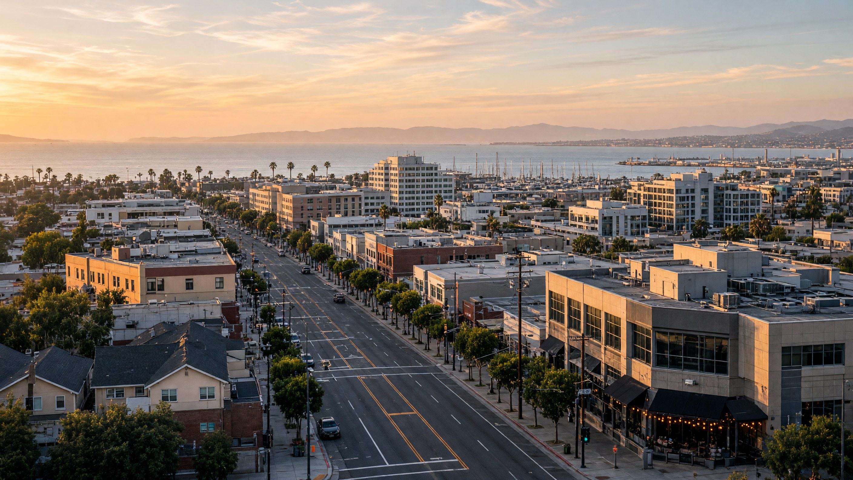 Downtown Chula Vista with Chula Vista Bayfront, San Diego Bay in the background