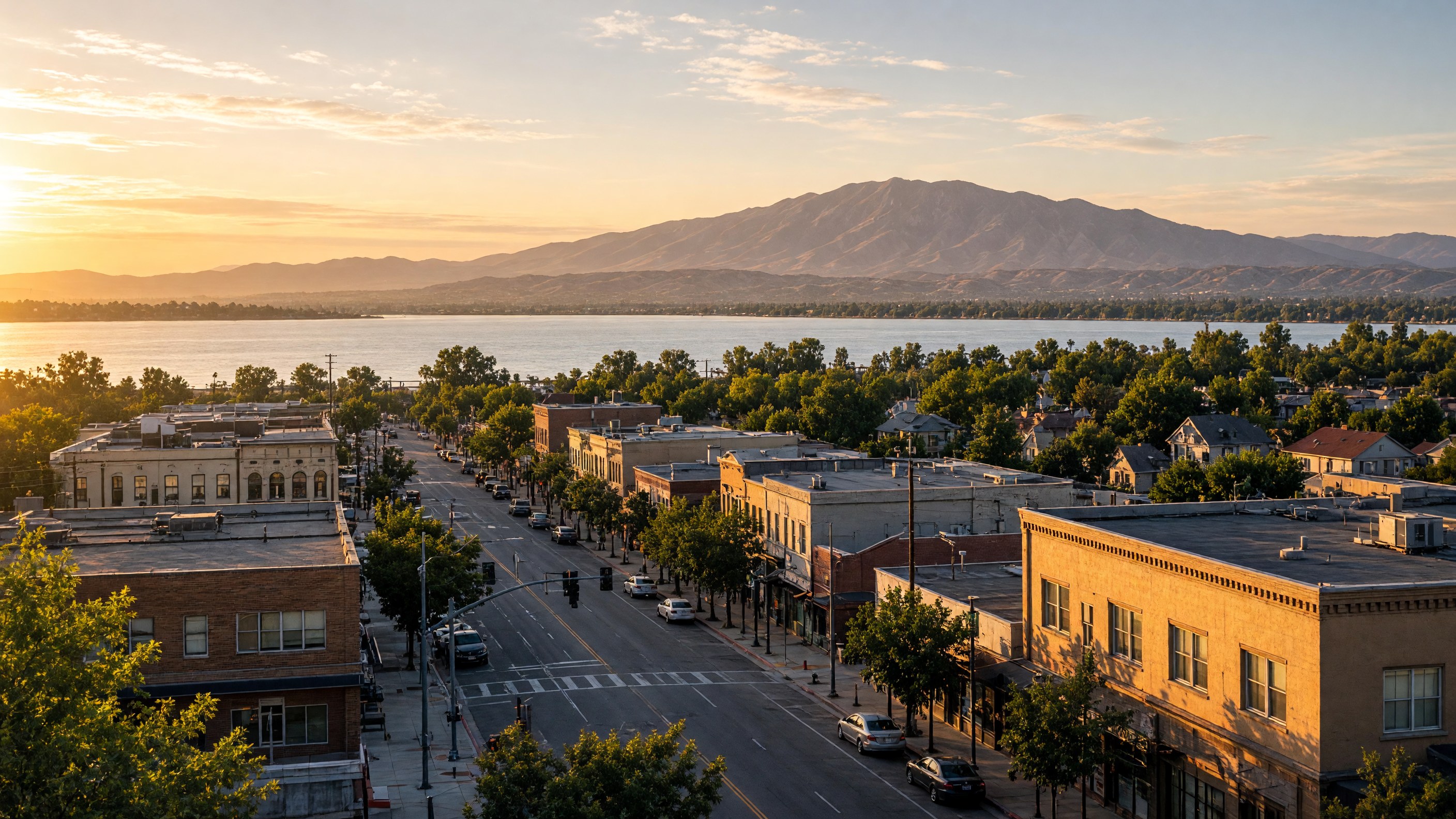 Downtown Antioch with San Joaquin River, Mount Diablo in the distance in the background