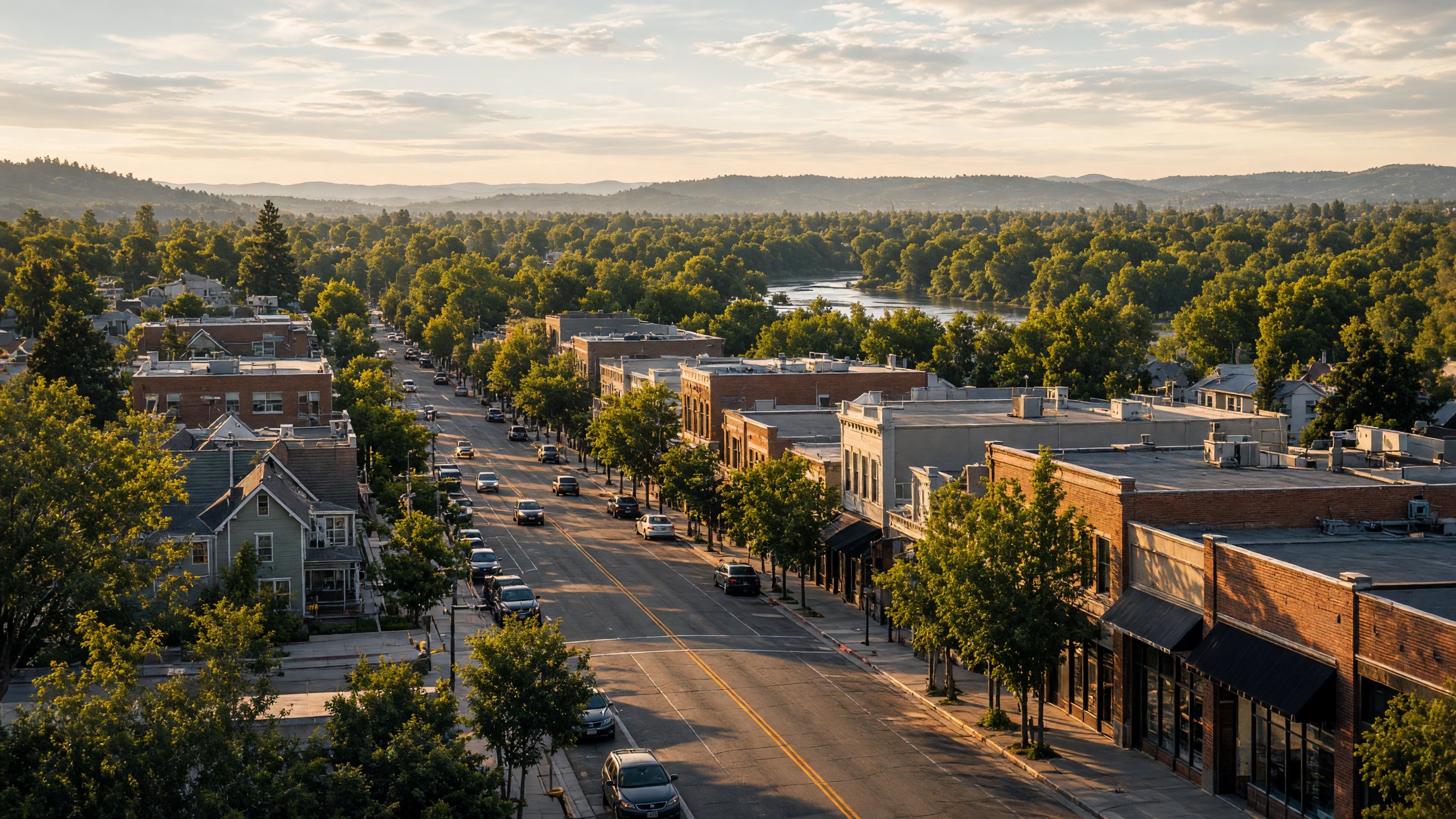 Downtown Chico with Bidwell Park, Big Chico Creek in the background