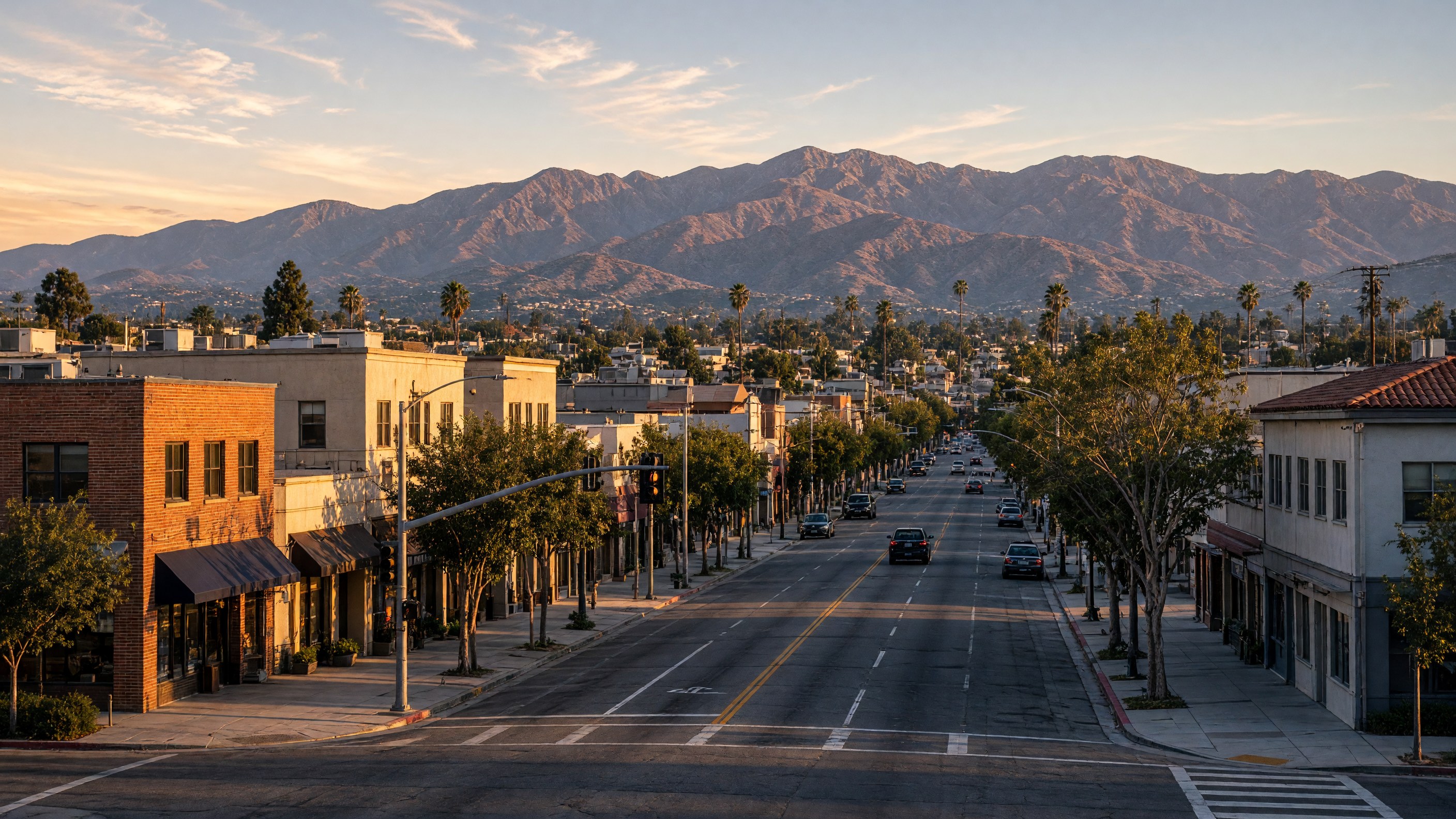 Downtown Corona with Santa Ana Mountains in the background