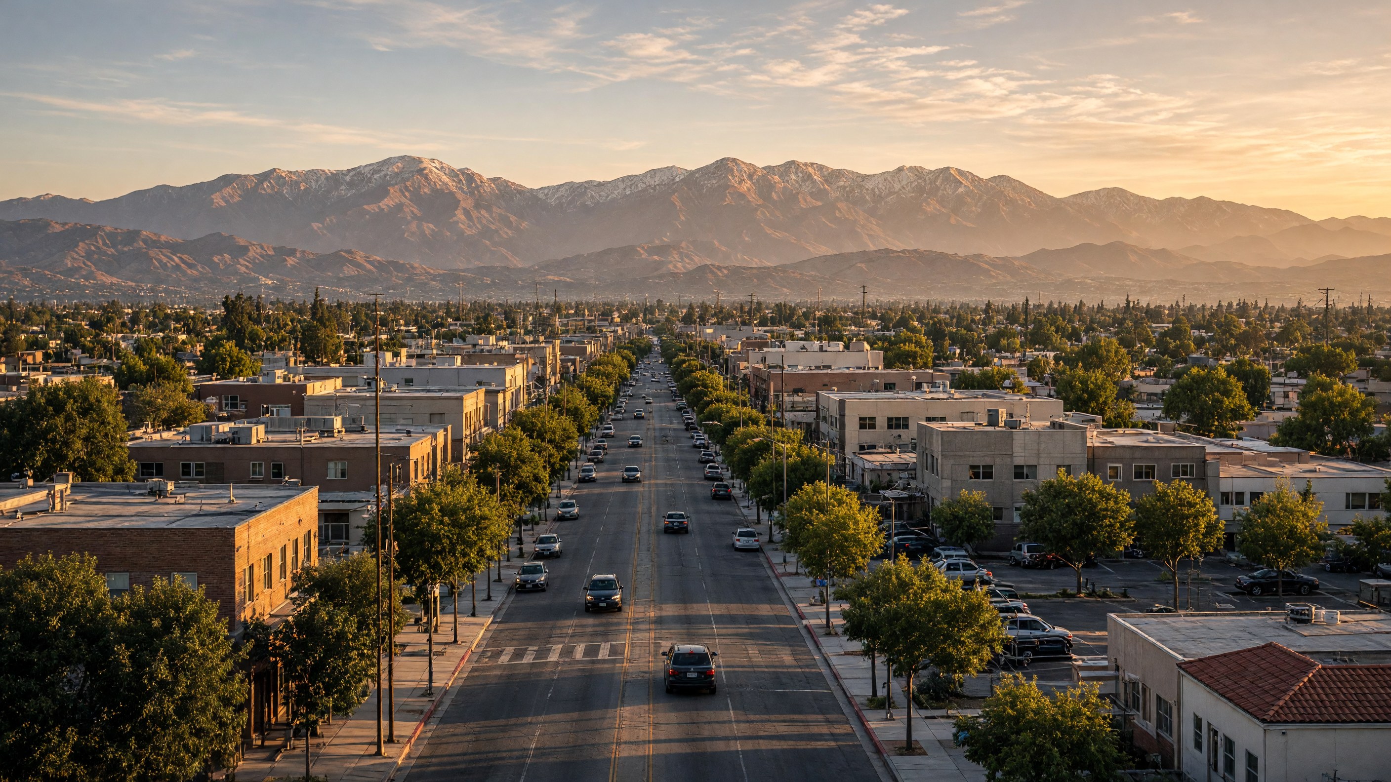 Downtown Fontana with San Gabriel Mountains in the background