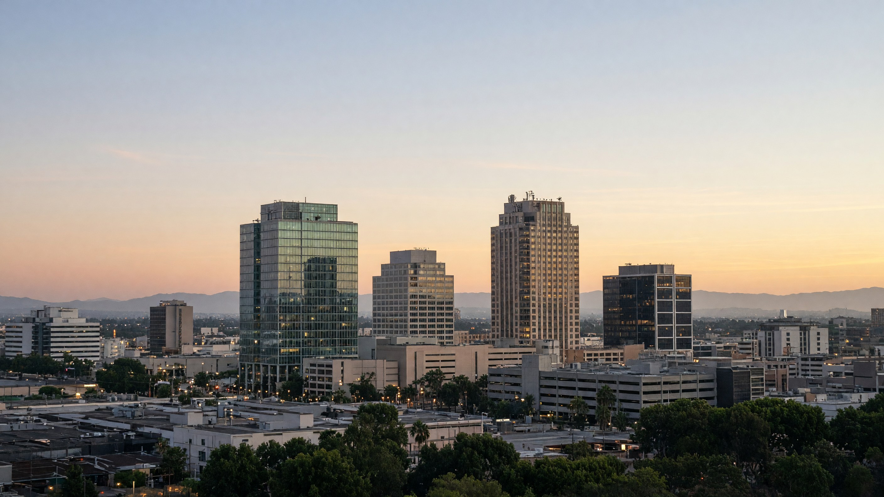 Anaheim skyline at dusk