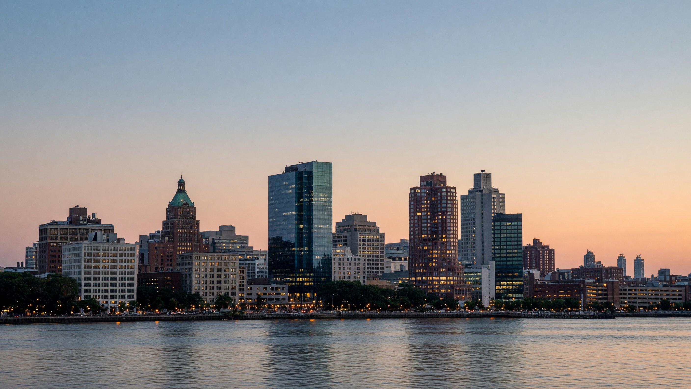 Newark skyline at dusk